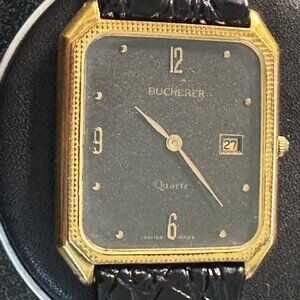 Vintage Bucherer Swiss Quartz Watch Gold Black